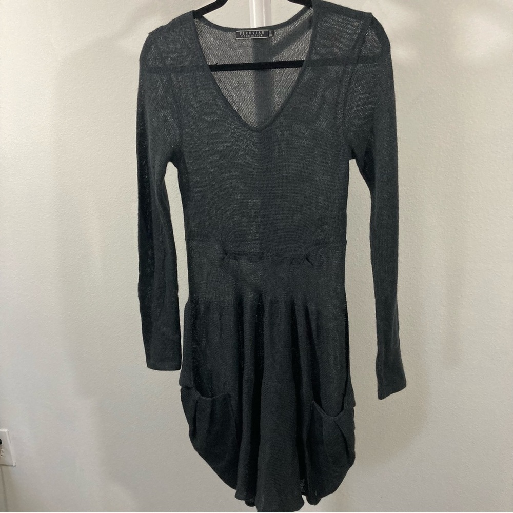 Peruvian Connection Sweater Dress, Gray, Size Small - Picture 4 of 6
